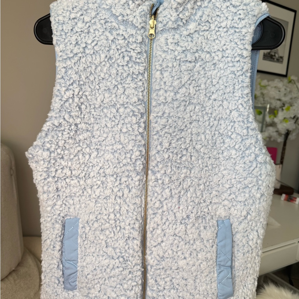 Double Sided Sherpa Fleece Vest with Blue Accents